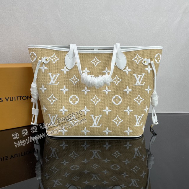 Lv路易威登2023專櫃新款Neverfull中號手袋 LV拉菲草棉布手提肩背包 M22838 M22839 ydh5084